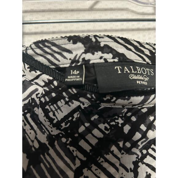 Talbots Silk Cotton Blend Black White A Line Pleated Knee Length Skirt Sz 14P - Picture 7 of 10